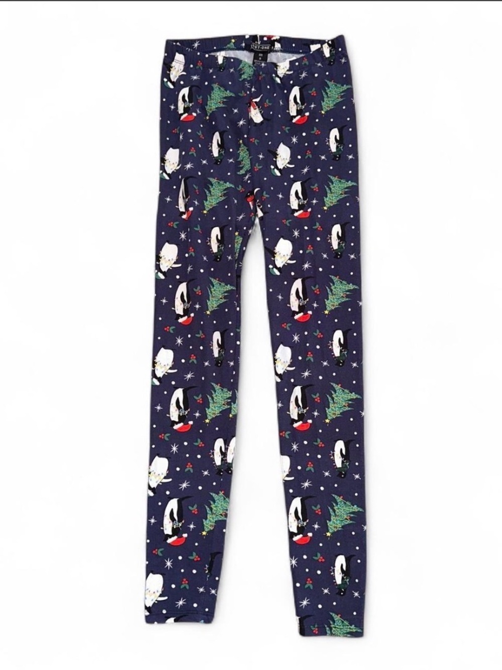 Christmas Tree Holiday Penguin Print Pajama Leggings - Navy Medium